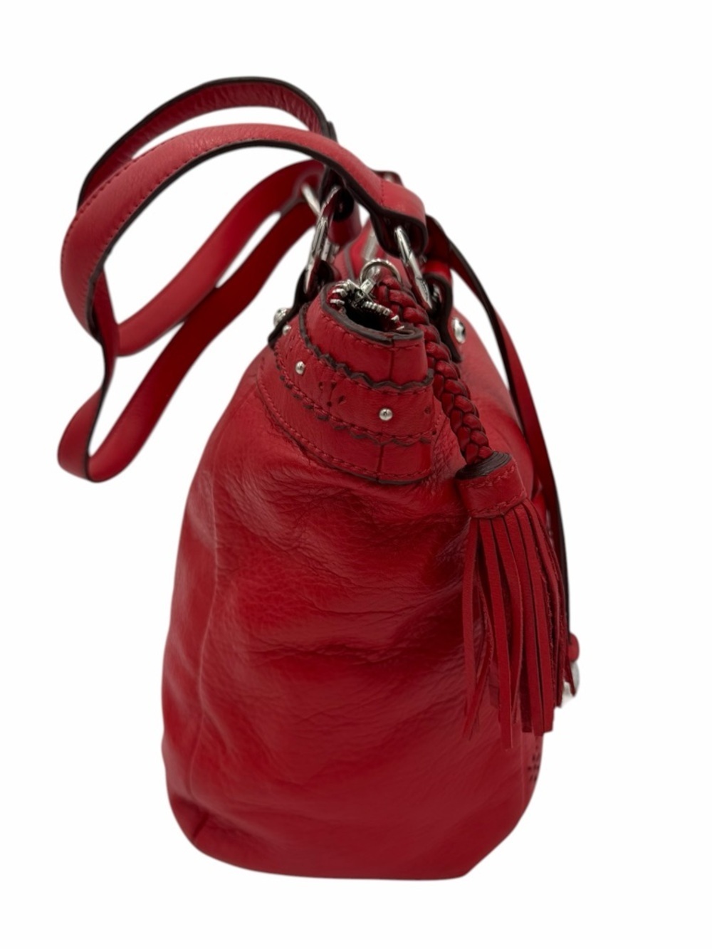 Brighton Red Leather Cutwork Tote Shoulder Bag Heart Charm Tassel Studded - Picture 3 of 11
